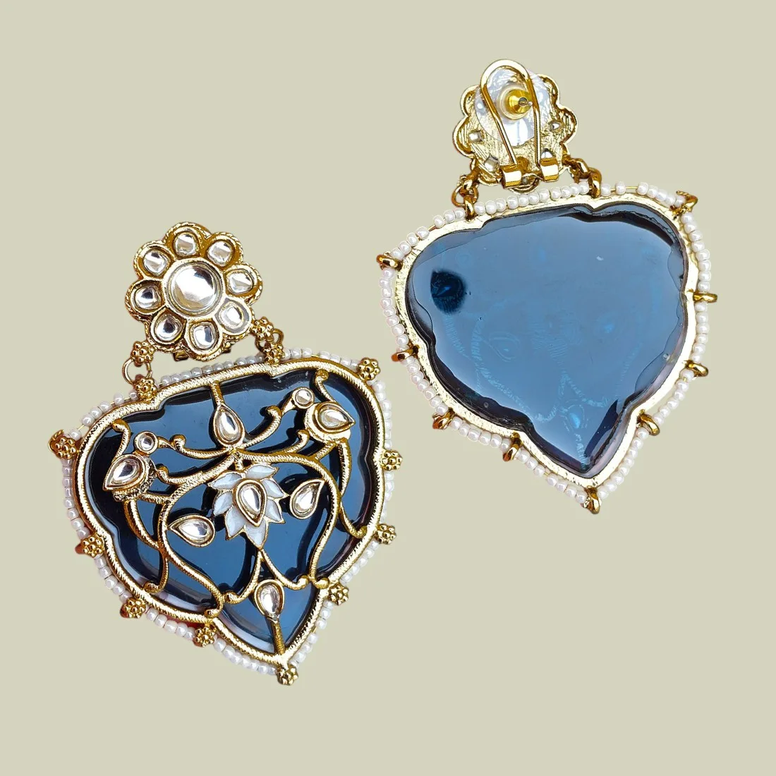 Jiyana Blue Big Kundan Earrings