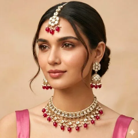 Katrina Kundan Jewellery Set - Pink