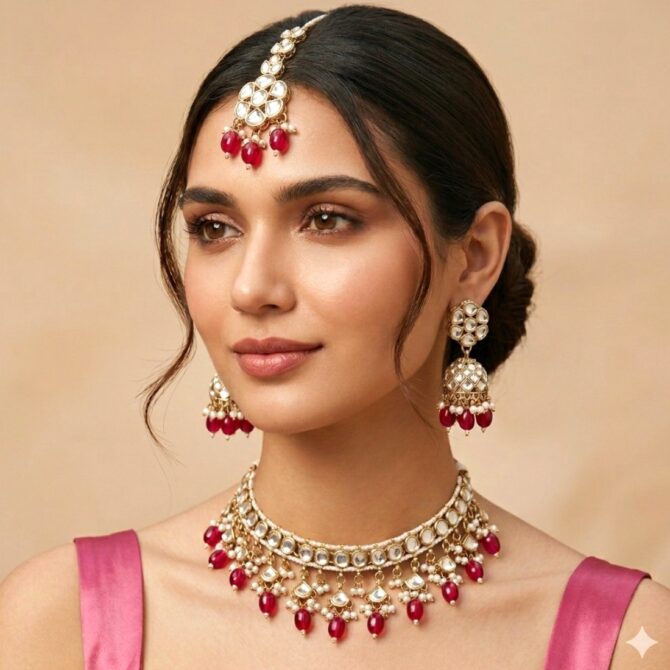 Katrina Kundan Jewellery Set - Pink-16 Katrina Kundan Jewellery Set - Pink