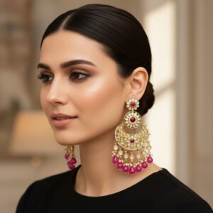 Priyanka Chandbali Earrings – Pink