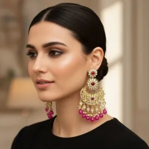 Priyanka Chandbali Earrings – Pink
