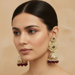 Soundarya Kundan Jhumka Earrings - Wine