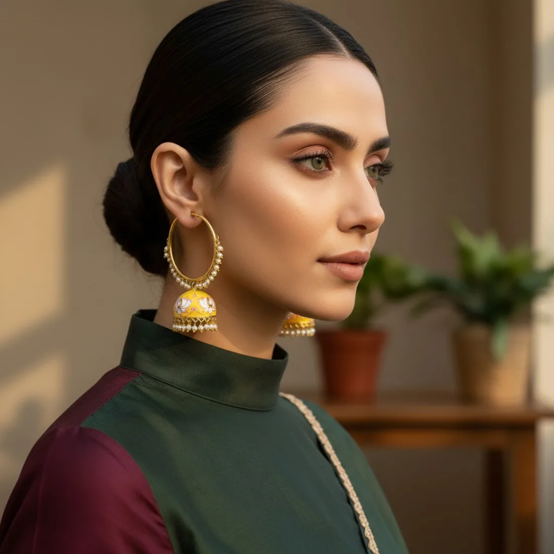 Yellow-Color-Jhumka-for-Saree