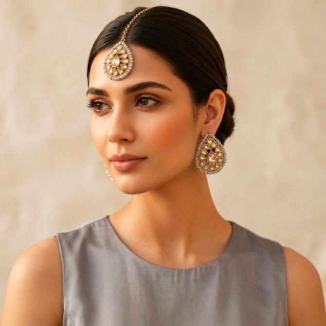 Grey Earrings Set with Tikka Grey Earrings Set with Tikka