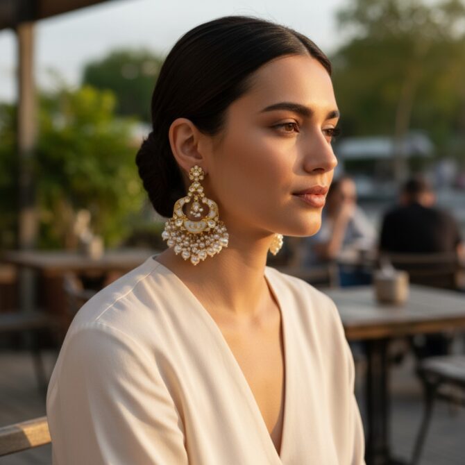 Gunjan Kundan Earrings White-05 Gunjan Kundan Earrings White