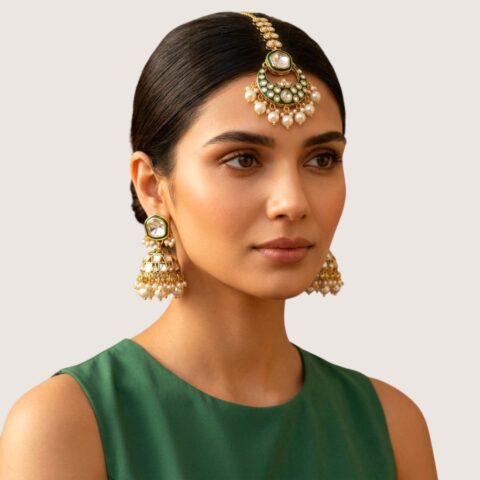 Gurleen Maangtikka with Earrings - White