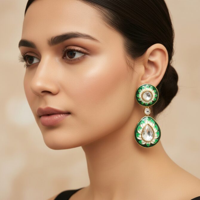 Inaya Kundan Earrings - Green-09