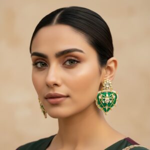 Jiyana Green Big Kundan Earrings