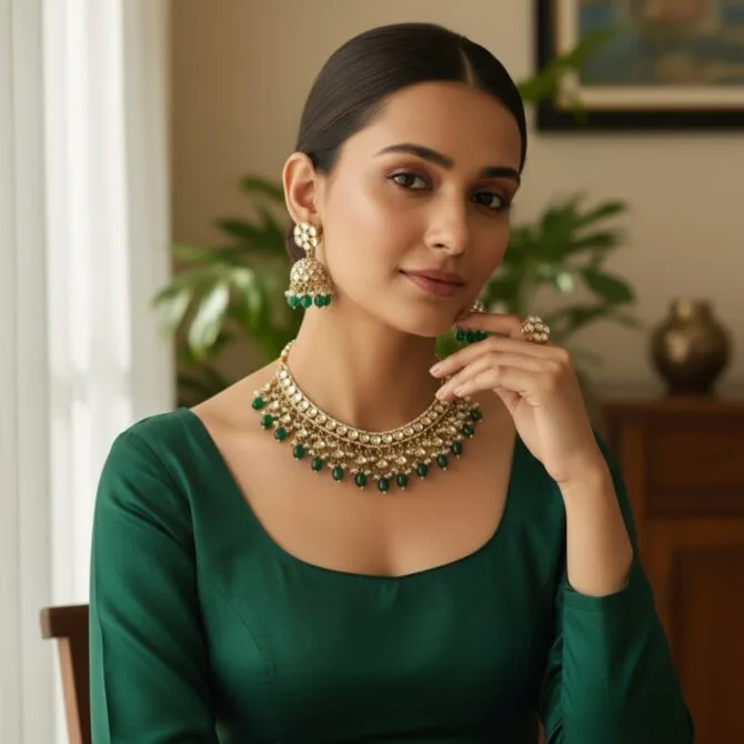 Katrina Kundan Jewellery Set - Green