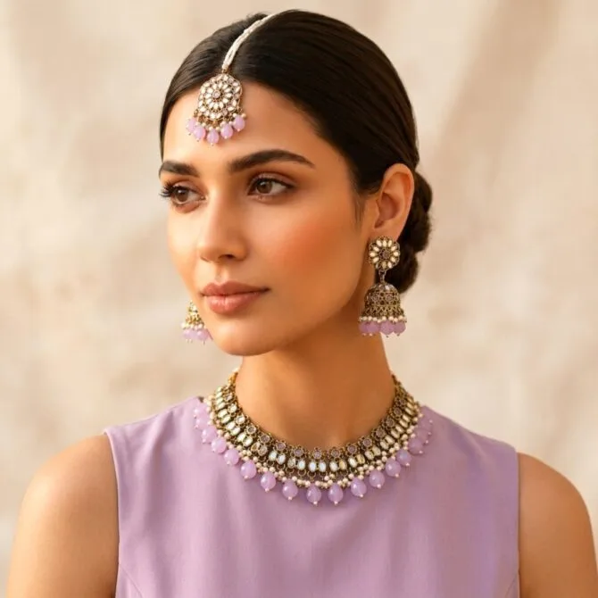 Katyayani Mirror Jewellery Set - Lavender-09 Katyayani Mirror Jewellery Set - Lavender
