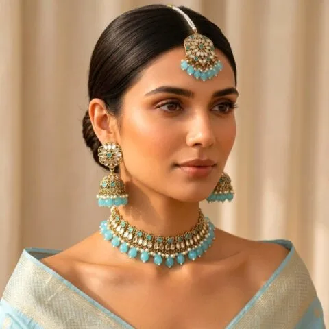 Katyayani Mirror Jewellery Set – Light Blue