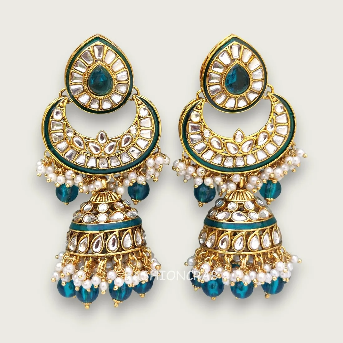 Meera Peacock Blue Kundan Jhumka
