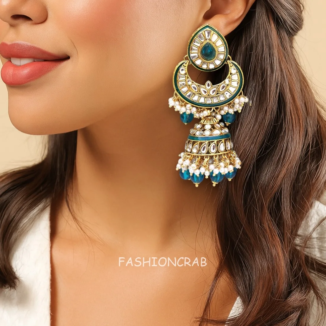 Meera Peacock Blue Kundan Jhumka