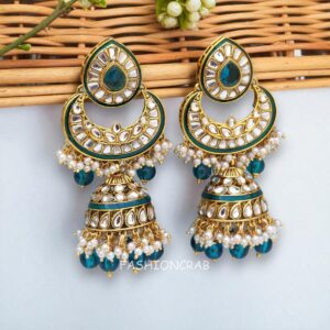 Meera Peacock Blue Kundan Jhumka