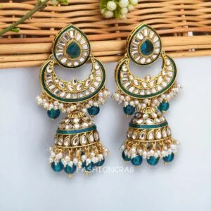 Meera Peacock Blue Kundan Jhumka