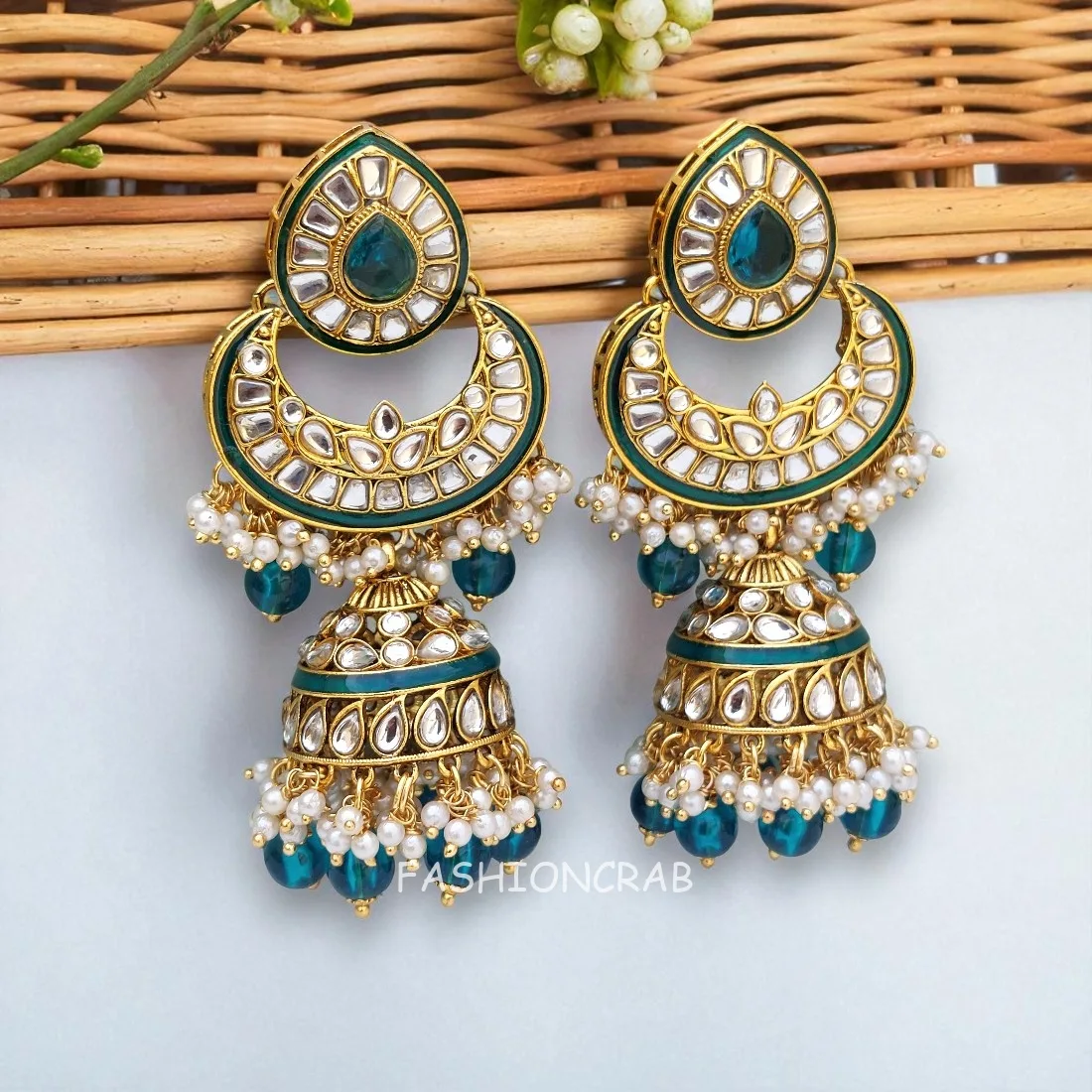Meera Peacock Blue Kundan Jhumka