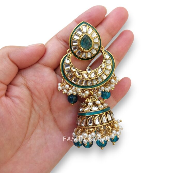 Meera Peacock Blue Kundan Jhumka