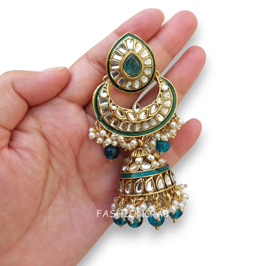 Meera Peacock Blue Kundan Jhumka