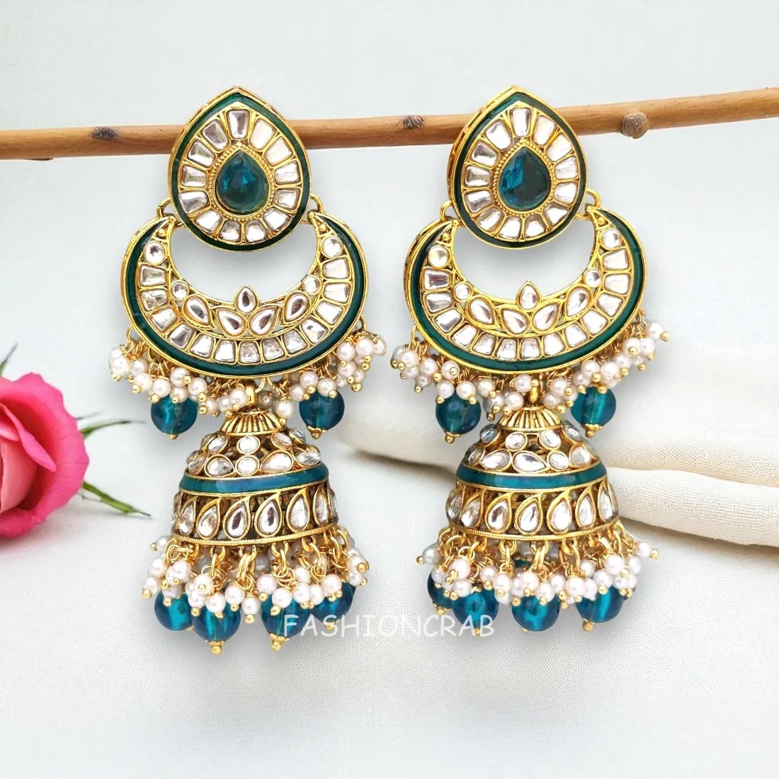 Meera Peacock Blue Kundan Jhumka