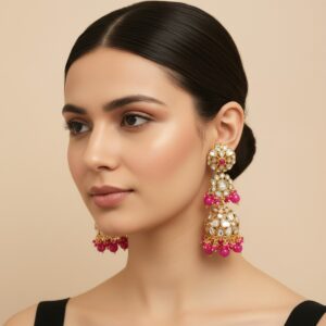 Zainab Pink Kundan Jhumka Earrings