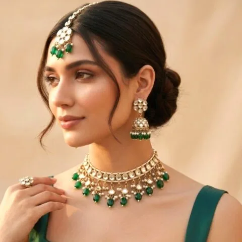Katrina Kundan Jewellery Set - Green
