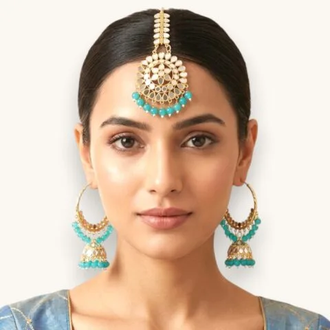 Peacock Blue Jhumka with Hoop Earrings