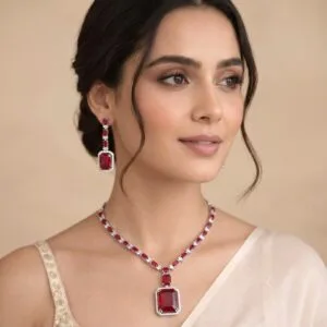Rosy Pink AD Jewellery Set