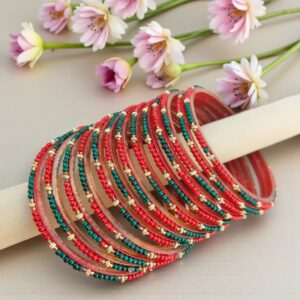 Red & Green Glass Bangles for Women