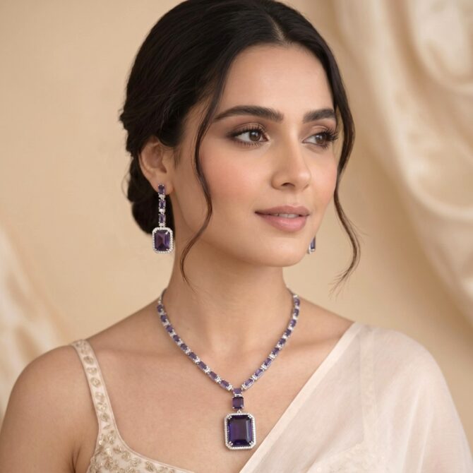 Rosy Purple AD Jewellery Set-02