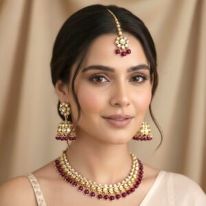 Leora Kundan Choker Necklace - Wine