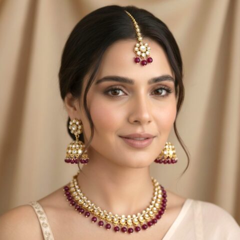 Leora Kundan Choker Necklace - Wine