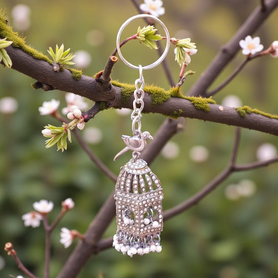 Oxidised Bird Jhumka Keychain