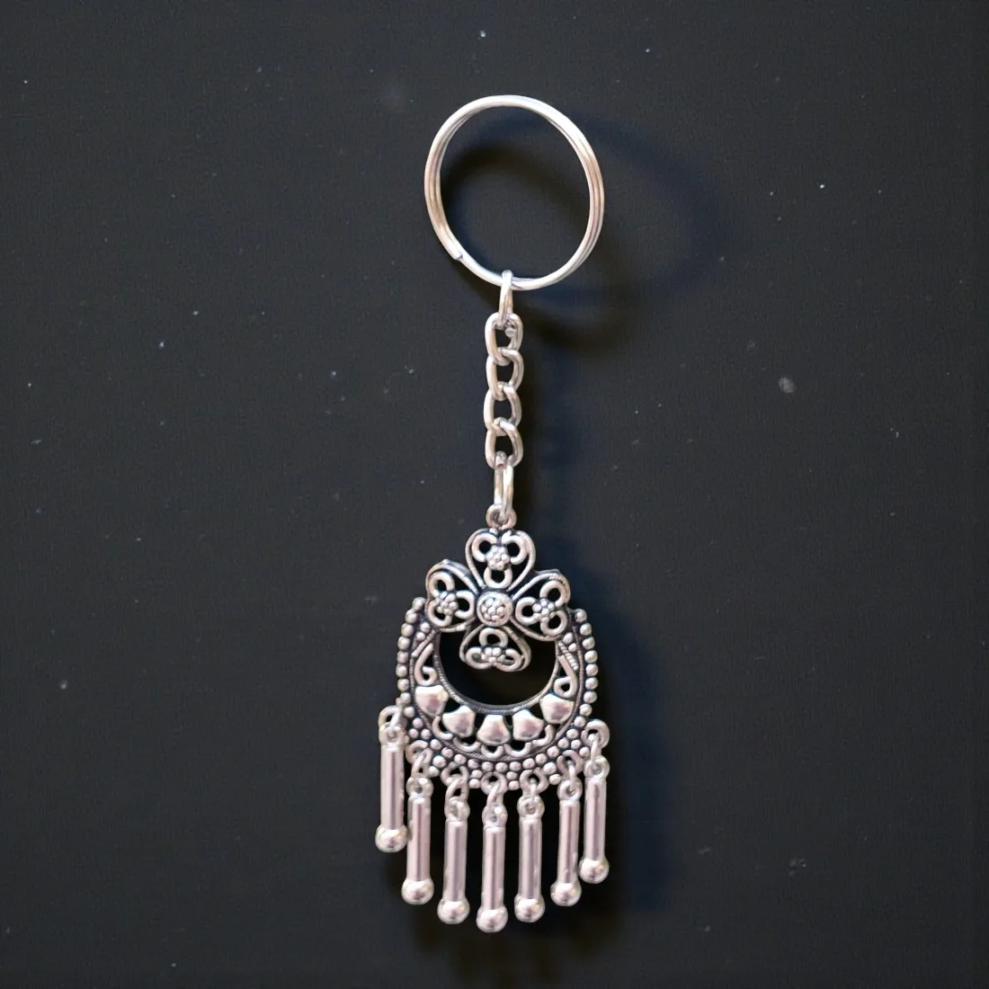 Oxidised Silver Earring Keychain