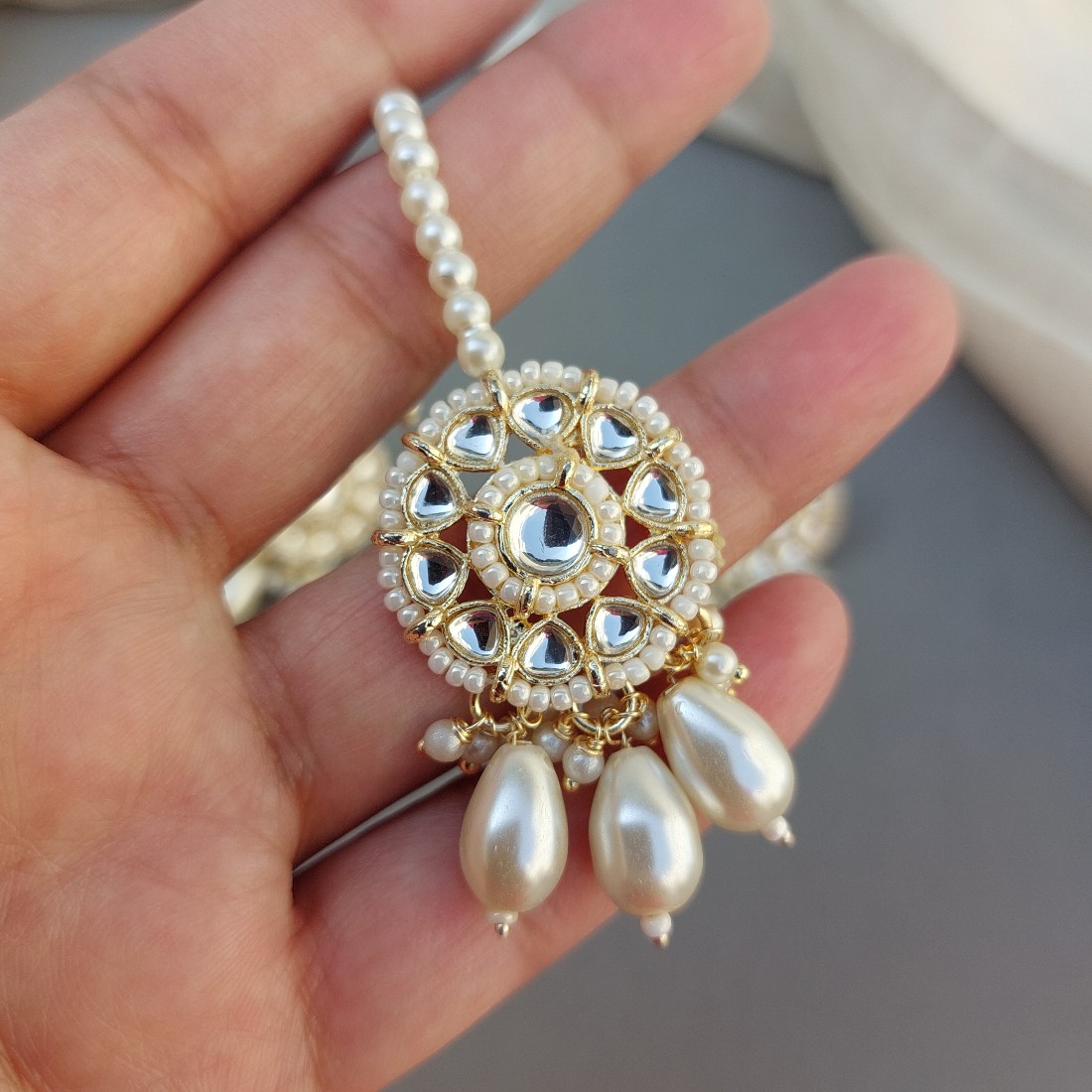 Traditional White Maangtikka and Earrings Set