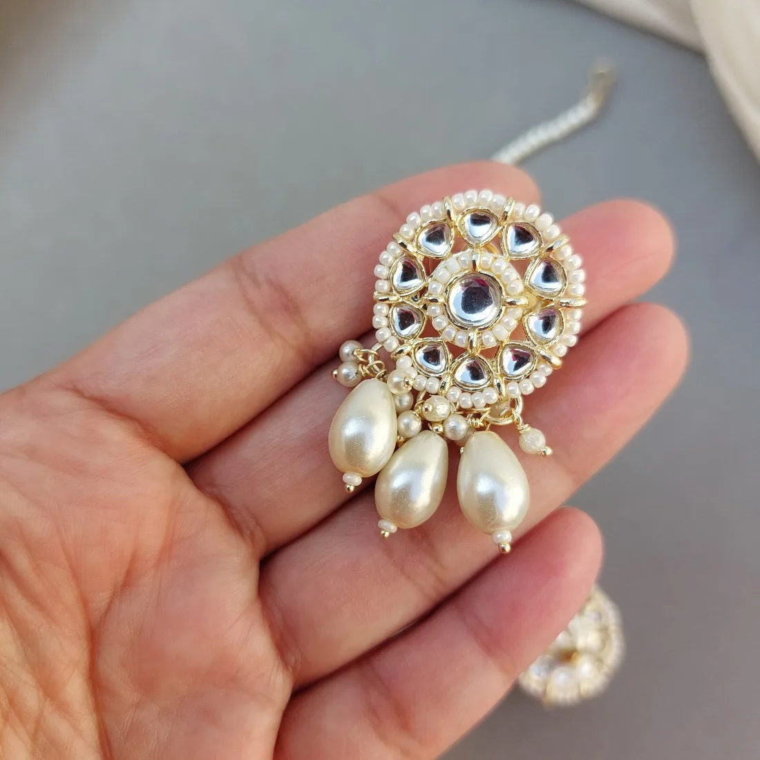 Traditional White Maangtikka and Earrings Set