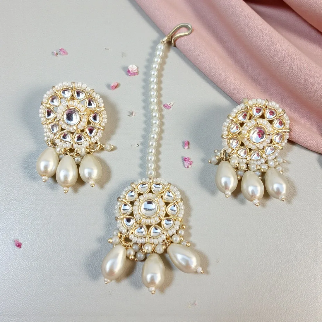 Traditional White Maangtikka and Earrings Set