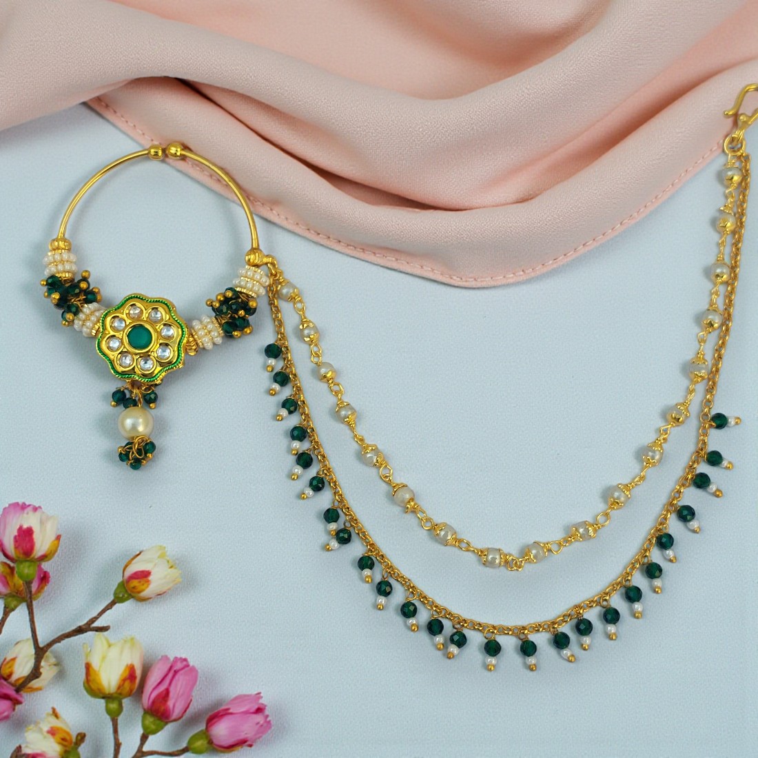 Green Bridal Nose Ring