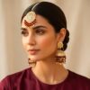 Maroon Heavy Jadau Jhumka Earrings for Punjabi Suit-11 Maroon Heavy Jadau Jhumka Earrings for Punjabi Suit