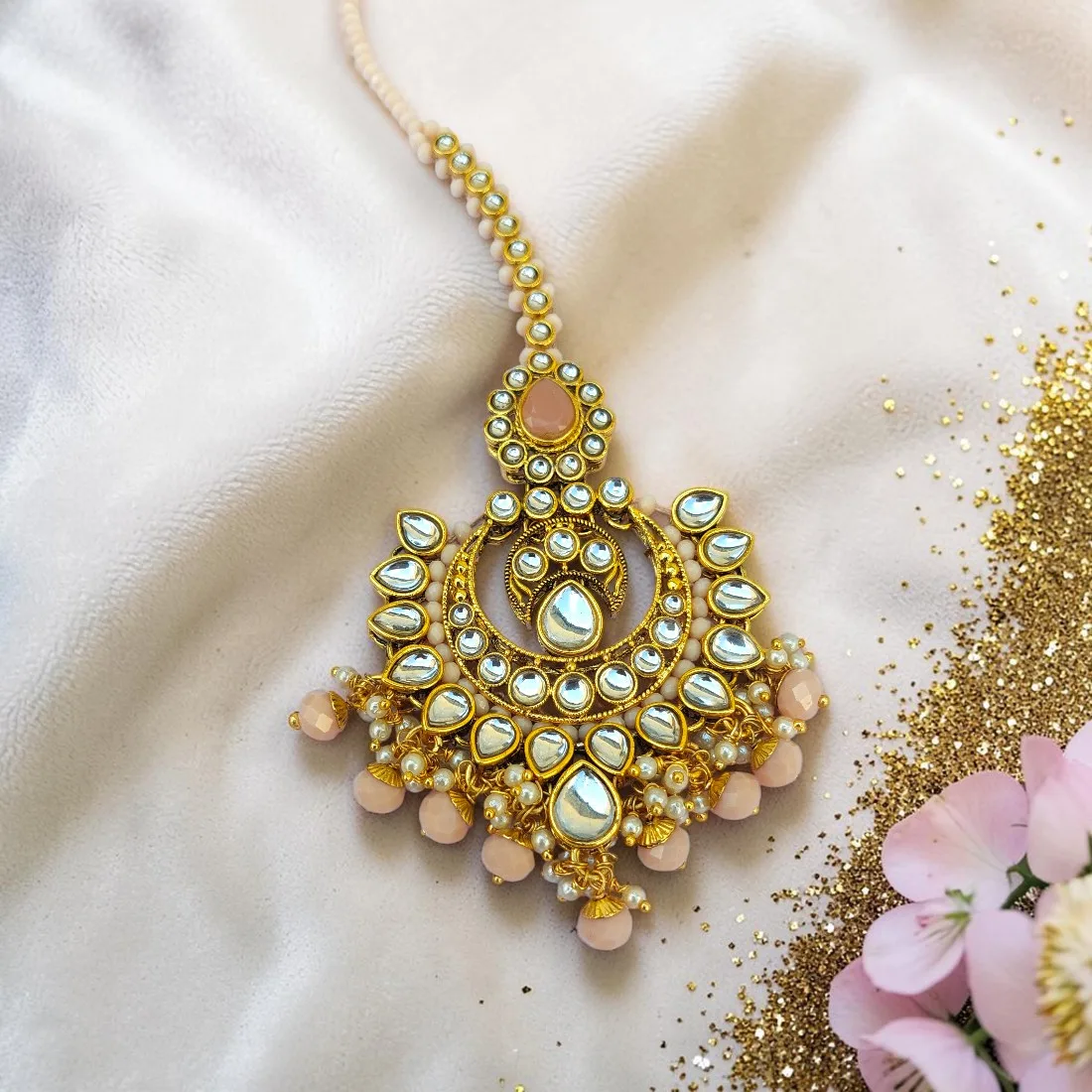 Peach Color Maang tikka for Bride