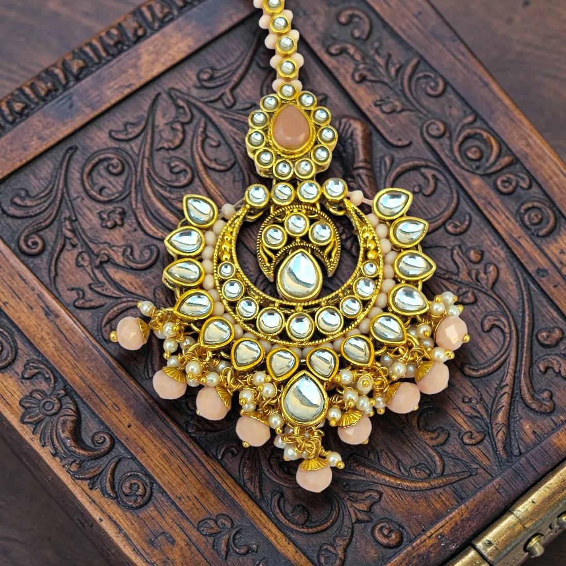 Peach Color Maang tikka for Bride