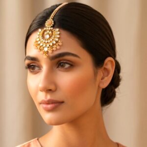 Peach Color Maang tikka for Bride
