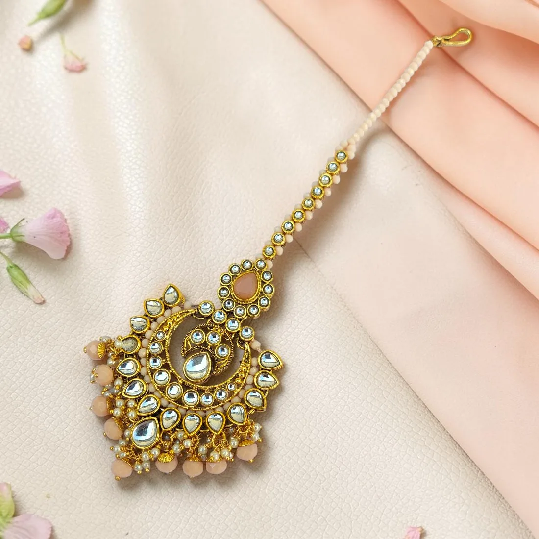 Peach Color Maang tikka for Bride