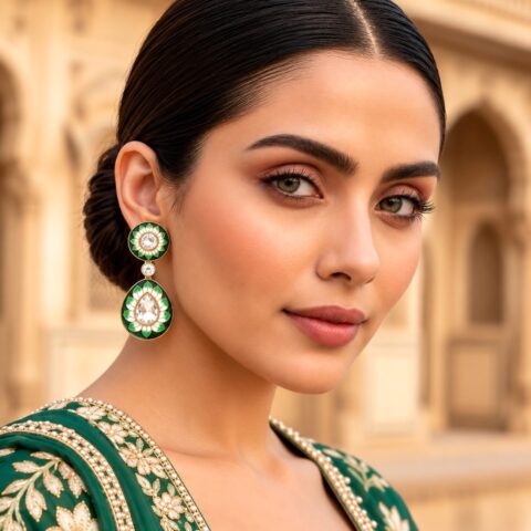 Green Enamel Kundan Earrings
