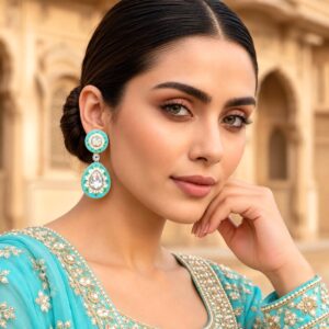 Blue Enamel Kundan Earrings