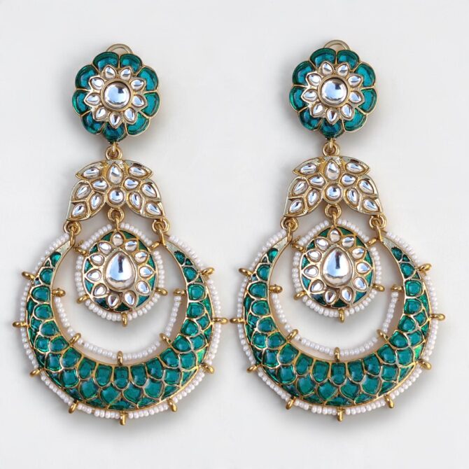 Blue Meher Kundan Chandbali Earrings