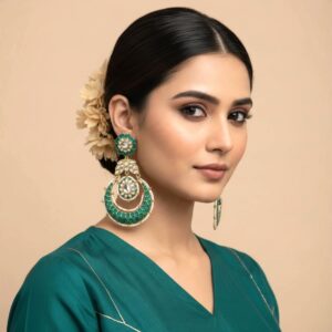 Blue Meher Kundan Chandbali Earrings
