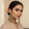 Green Meenakari Chandbali Earrings