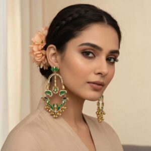 Green Meenakari Chandbali Earrings